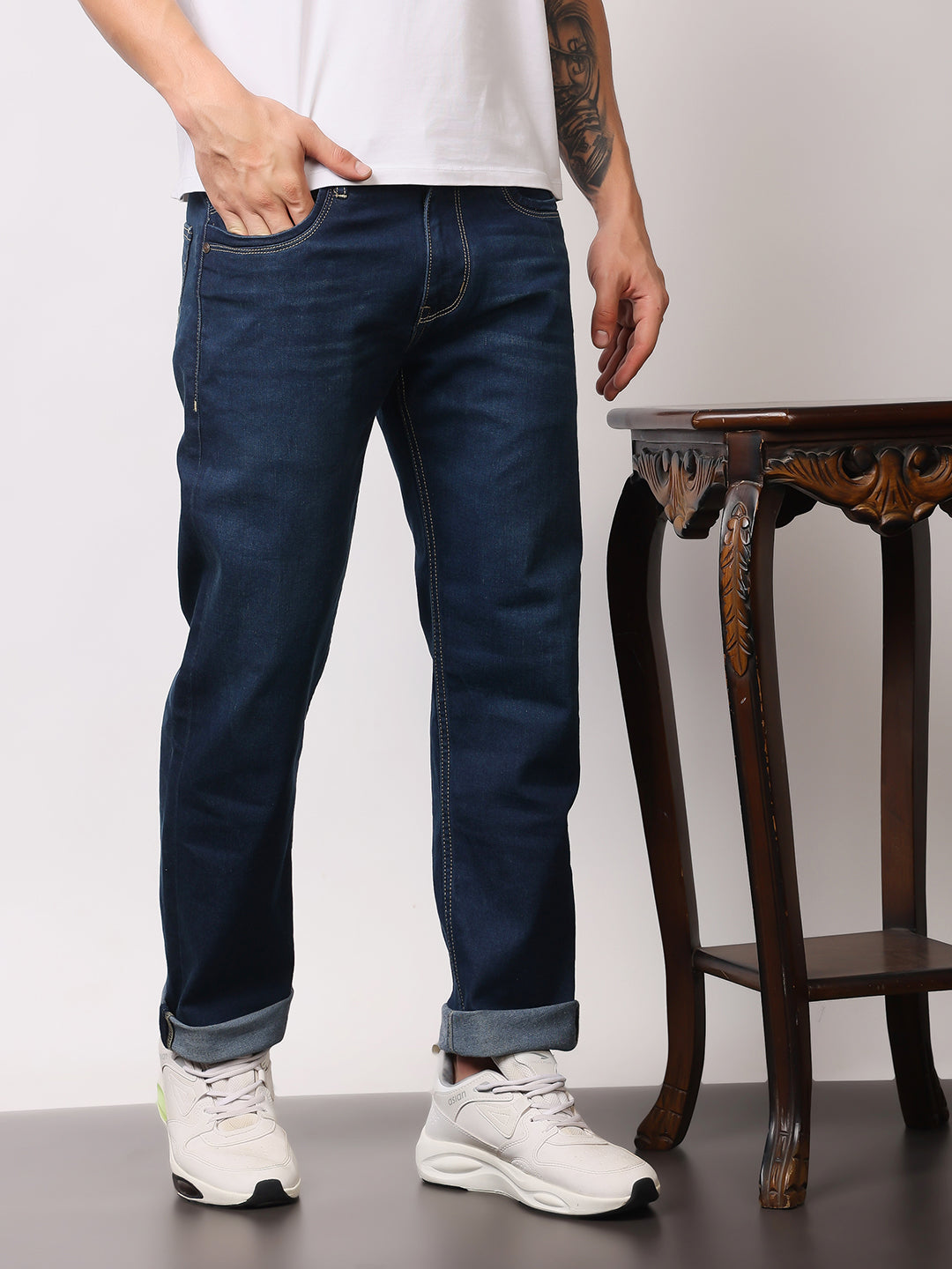 Stylox Men’s Comfort Fit Mid-Rise Solid Premium Stretchable Denim Jeans - Stylox
