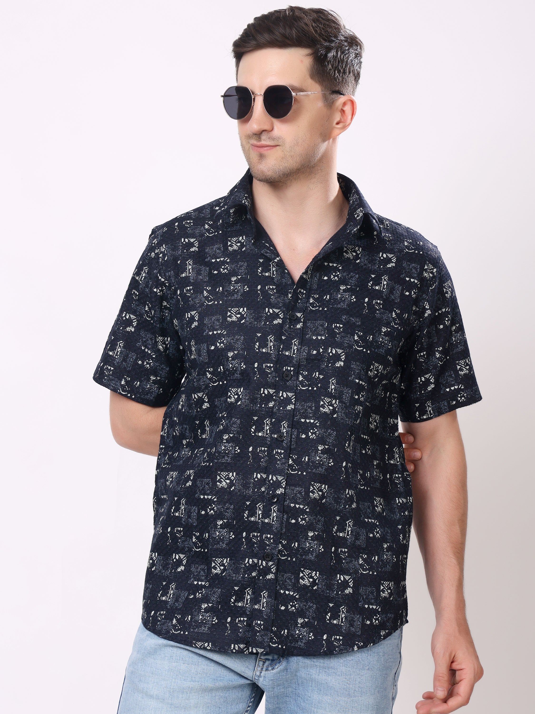 Stylox Men’s Regular Fit Half Sleeve Abstract Printed Casual Stylish Summer Shirt - Stylox