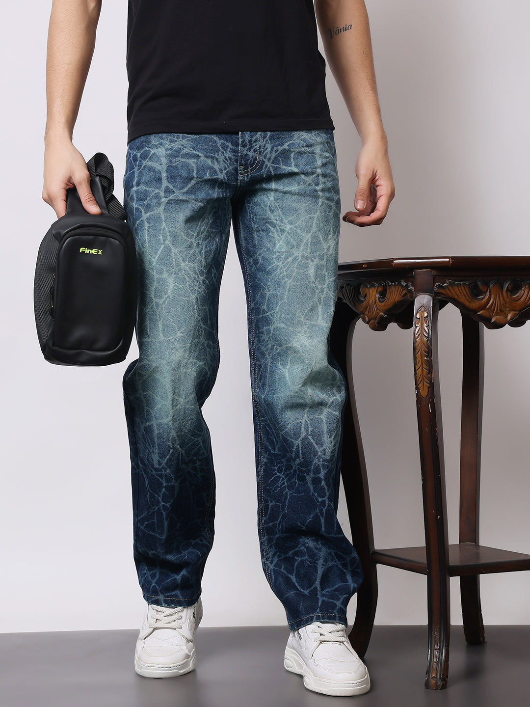 Stylox Men’s Relaxed Fit Cracked Wash Denim Jeans | Trendy Heavy Washed Straight Fit Jeans for Streetwear Style - Stylox