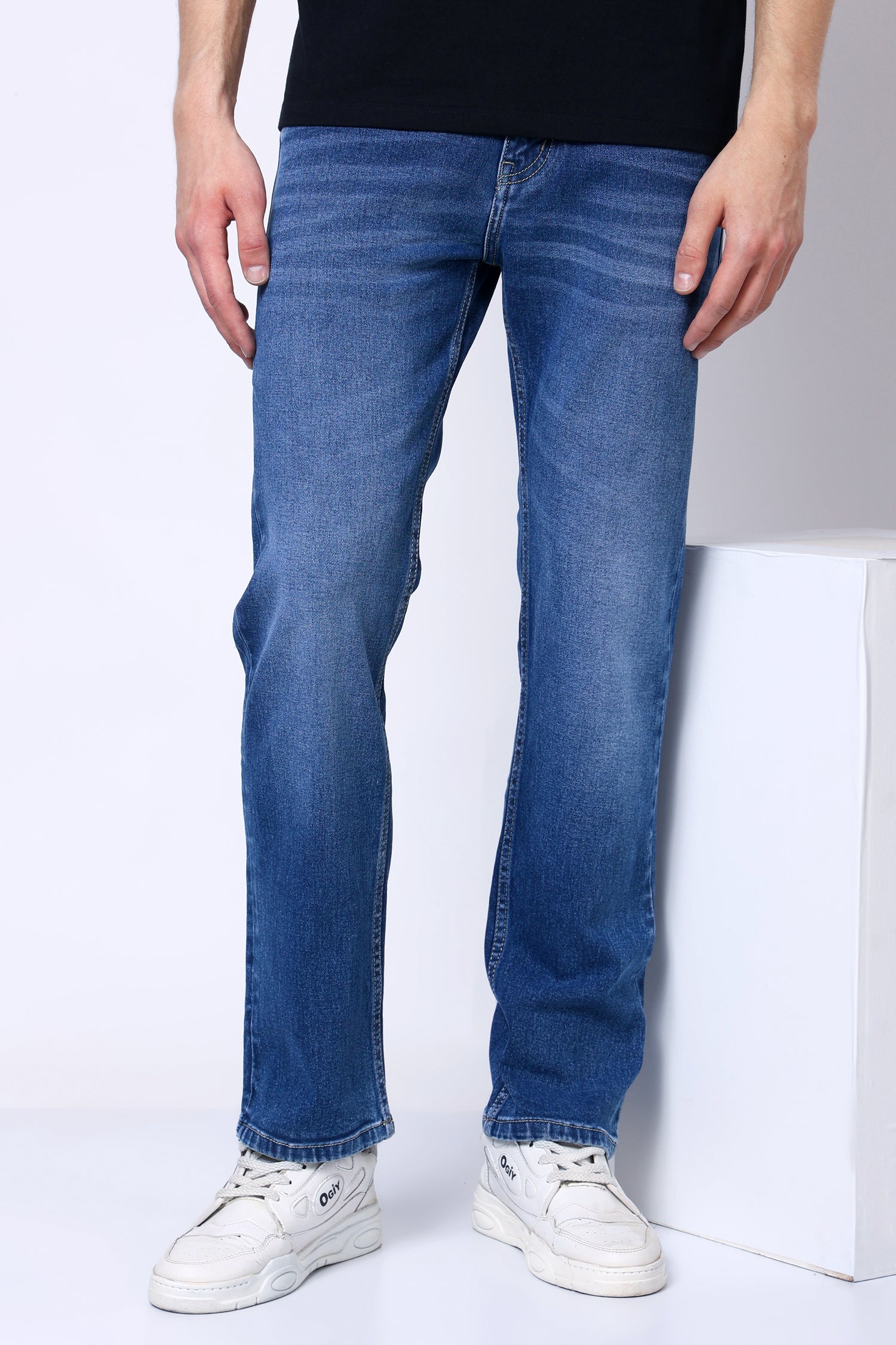 Stylox Men’s Mid-Rise Comfort Fit Stretchable Light Blue Denim Jeans - Stylox