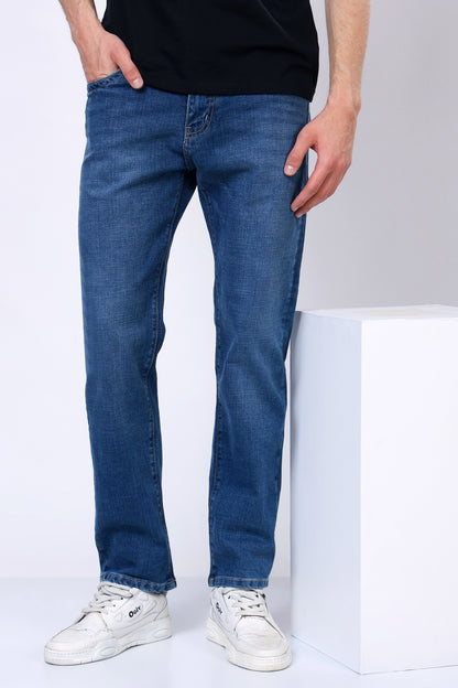 Stylox Men’s Comfort Fit Stretchable Mid Dark Blue Denim Jeans - Stylox