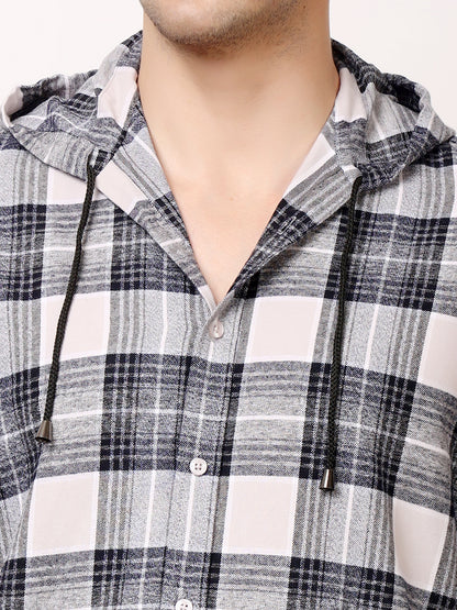 Stylox Men’s Regular Fit Hooded Check Shirt | Full Sleeve Cotton Blend Casual Checkered Shirt