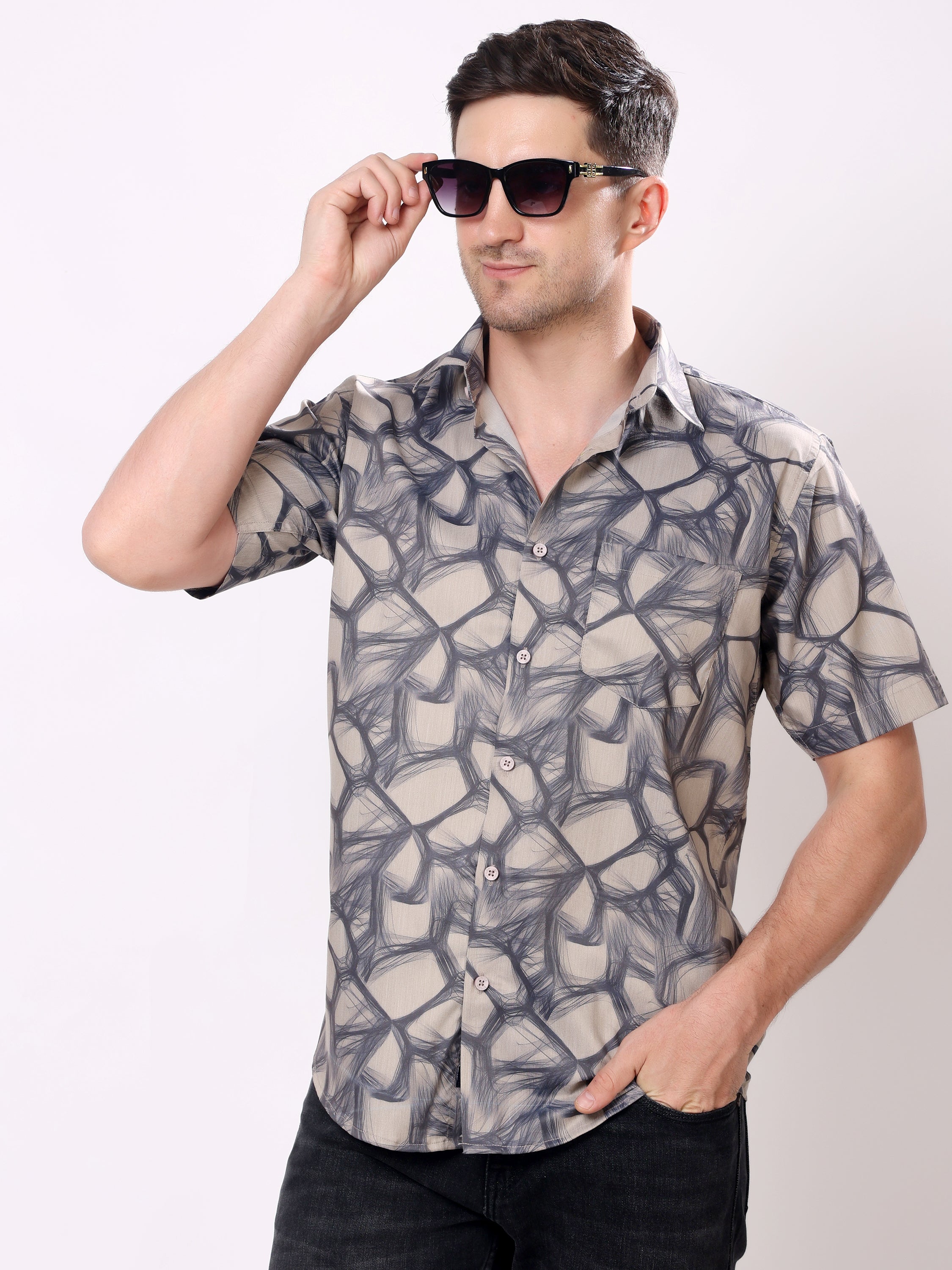 Stylox Men’s Regular Fit Half Sleeve Abstract Printed Casual Stylish Summer Shirt - Stylox