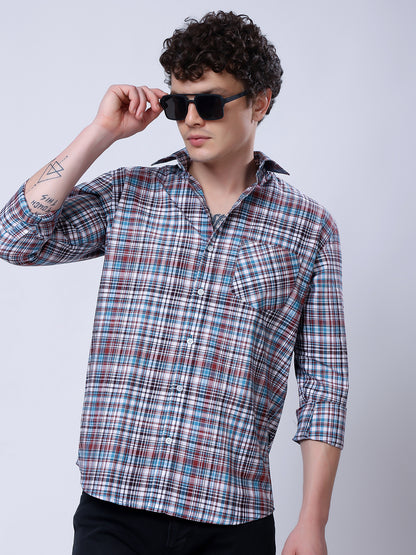 Stylox Men’s Regular Fit Full Sleeve Casual Check Shirt–Blue &amp; Brown - Stylox