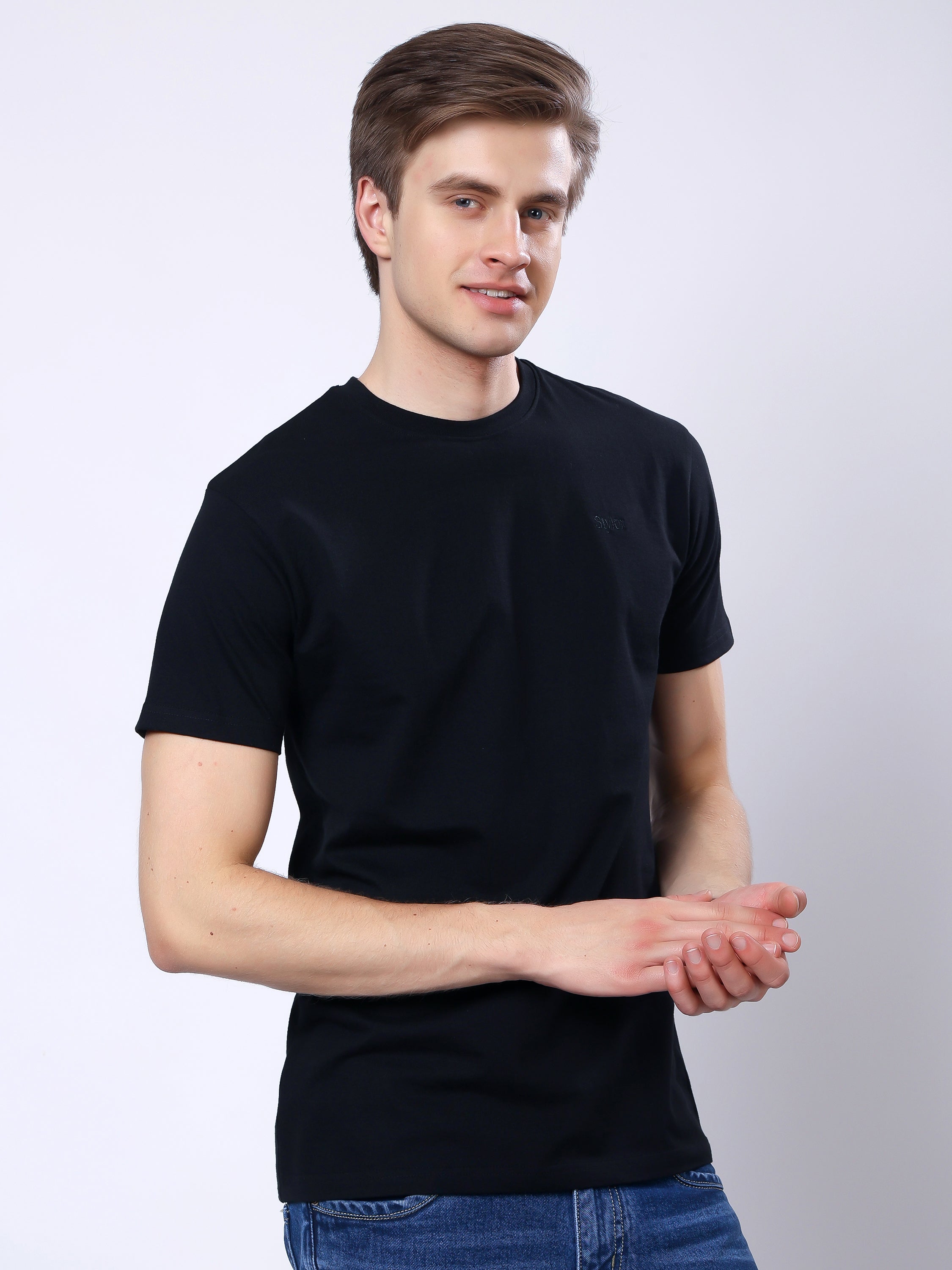Stylox Men’s Solid Round Neck T-Shirt | Classic Cotton Casual Crew Neck Tee - Stylox