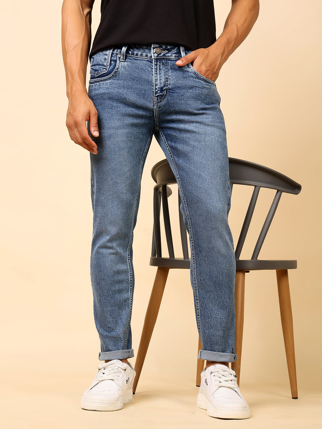 Stylox Men’s Ankle Fit Stretchable Washed Denim Jeans - Stylox