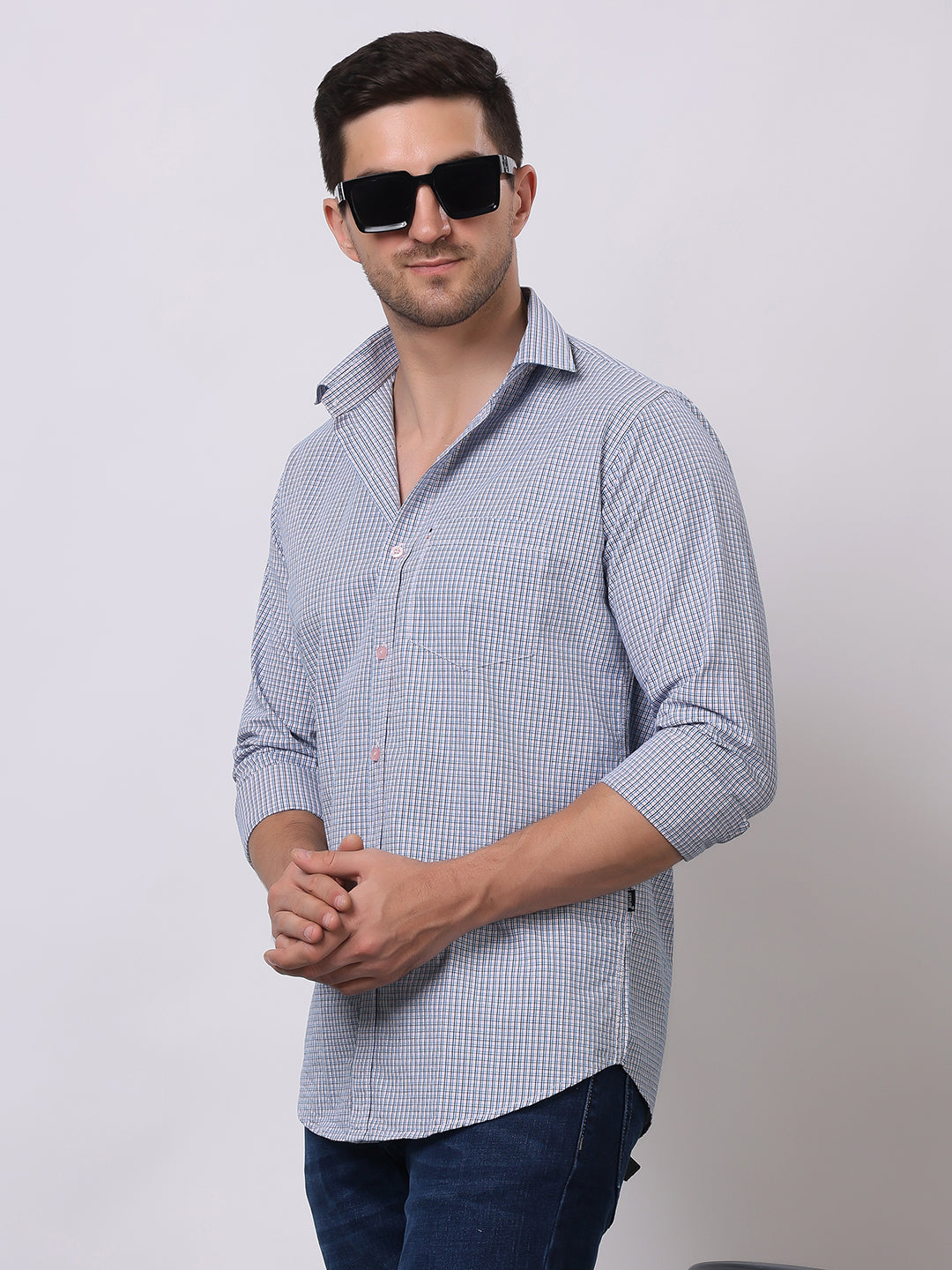 Stylox Men's Full Sleeve Check Casual Shirt – Premium Cotton Blend Regular Fit Checked Shirt for Trendy Everyday & Office Wear