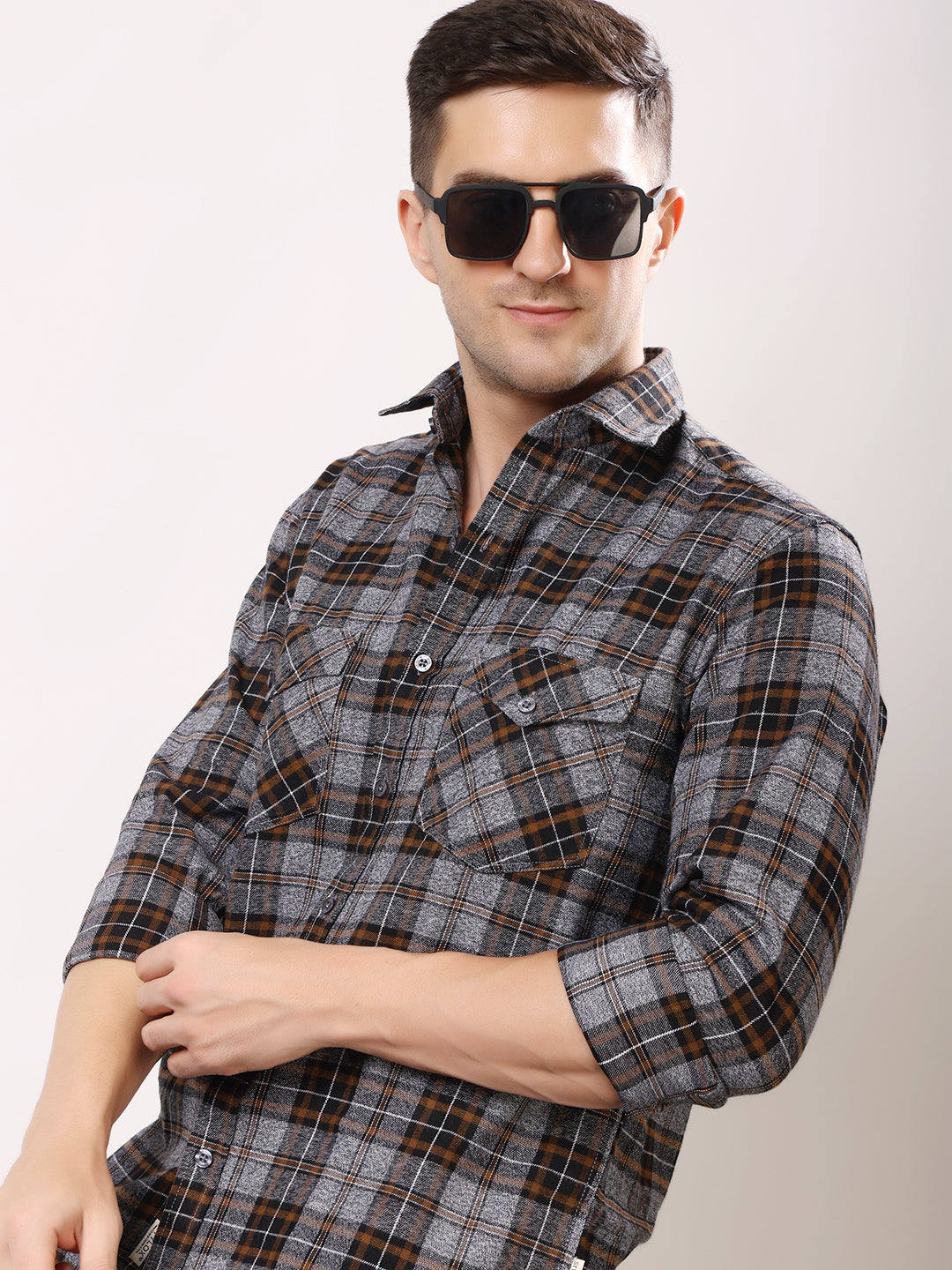 Stylox Men’s Regular Fit Full Sleeve Check Shirt with Double Flap Pockets | Cotton Casual Checkered Shirt