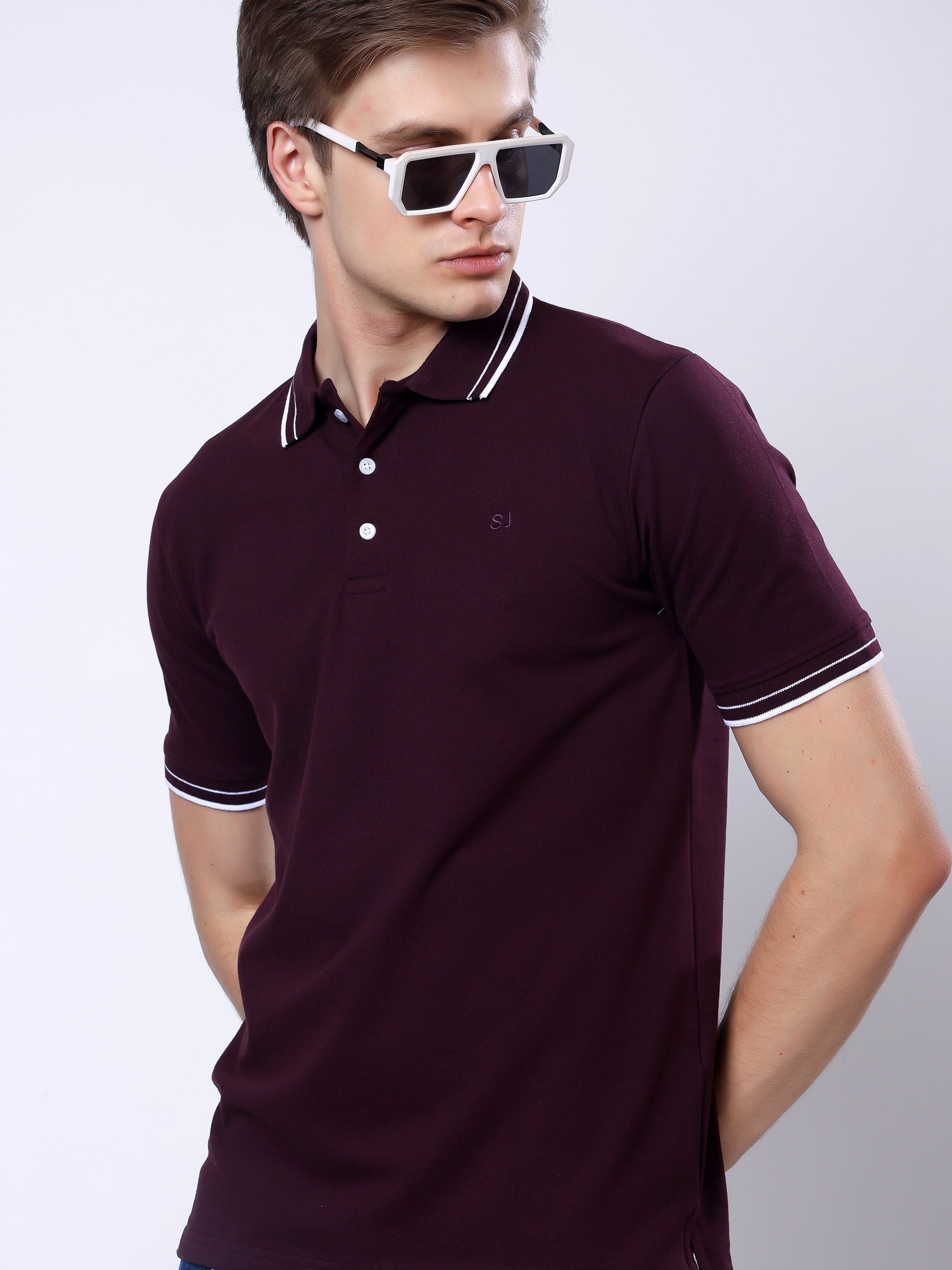Stylox Men’s Solid Polo T-Shirt with Contrast-Tipped Collar - Stylox