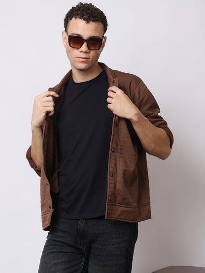 Stylox Men’s Textured Button-Down Shacket – Lightweight Casual Jacket for Winter &amp; Fall