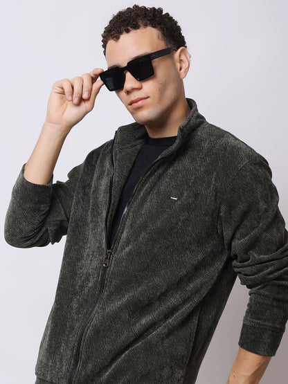 Stylox Men’s Textured Winter Jacket – High-Neck Full-Zip Warm Fleece Jacket for Casual &amp; Daily Wear