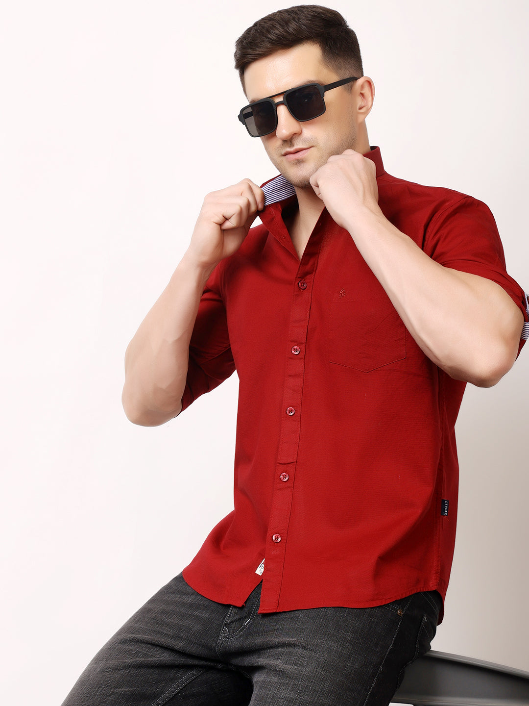 Stylox Men’s Regular Fit Oxford Full Sleeve Solid Shirt | Premium Cotton Blend Casual & Formal Wear - Stylox