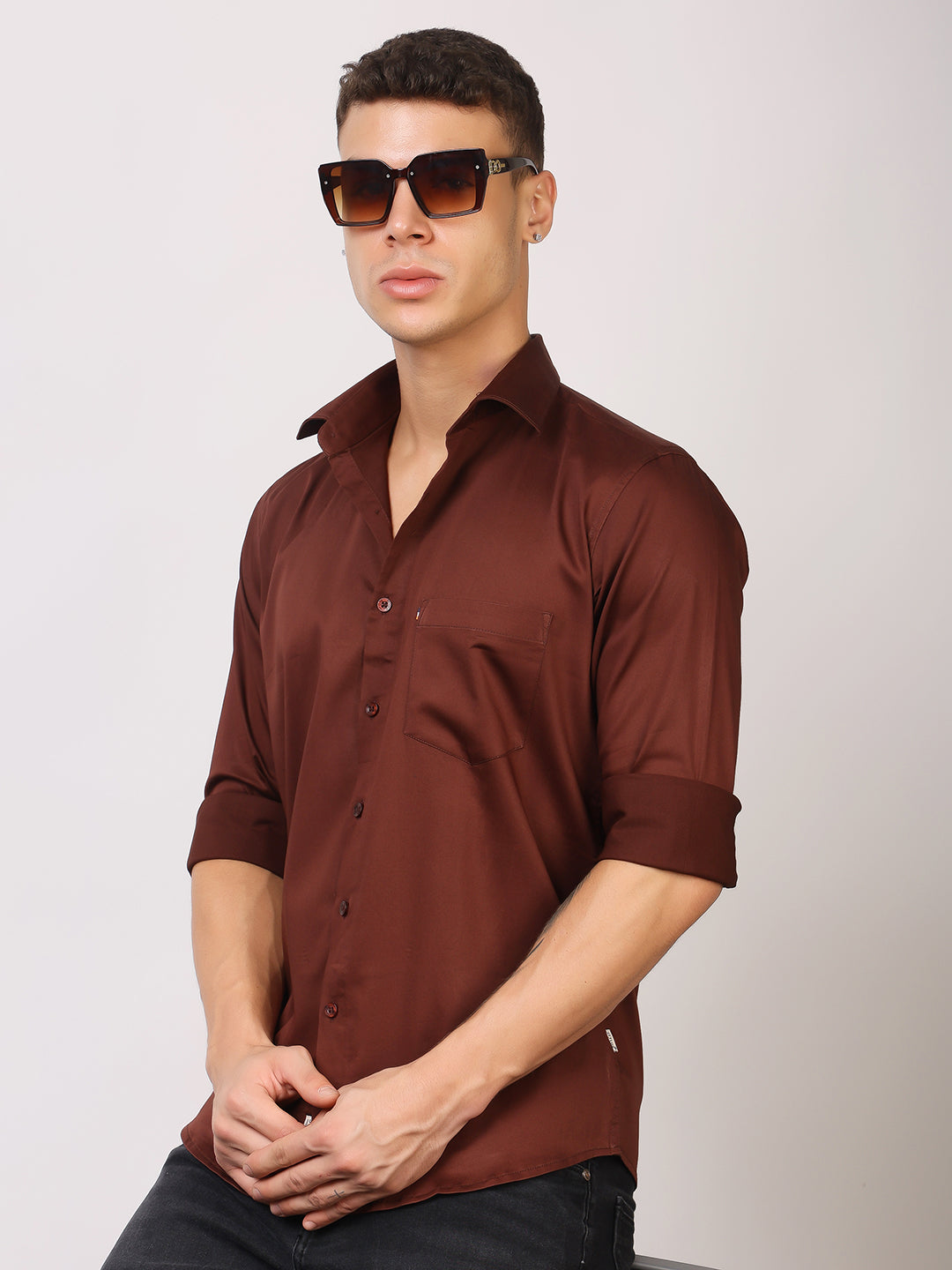 Stylox Men's Full Sleeve Solid Partywear Casual Shirt – Premium Shine Finish Cotton Blend Regular Fit Shirt for Stylish Evening & Occasion Wear - Stylox