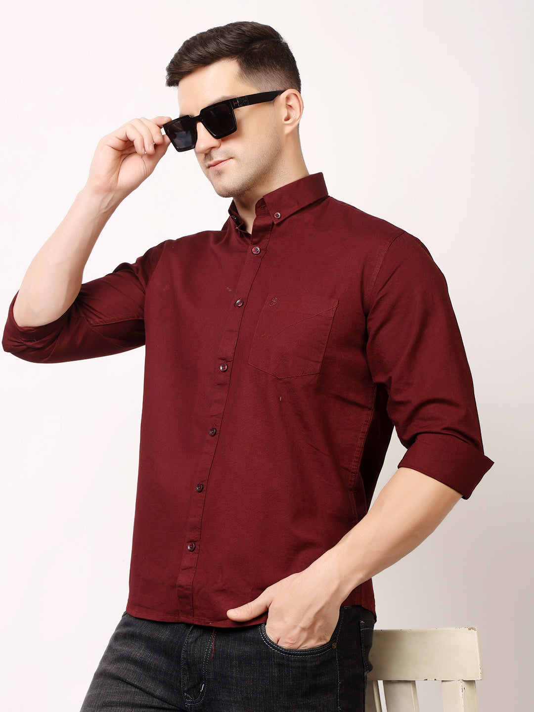Stylox Men’s Premium Oxford Full Sleeve Solid Shirt | Casual & Formal Wear | Soft Cotton Blend