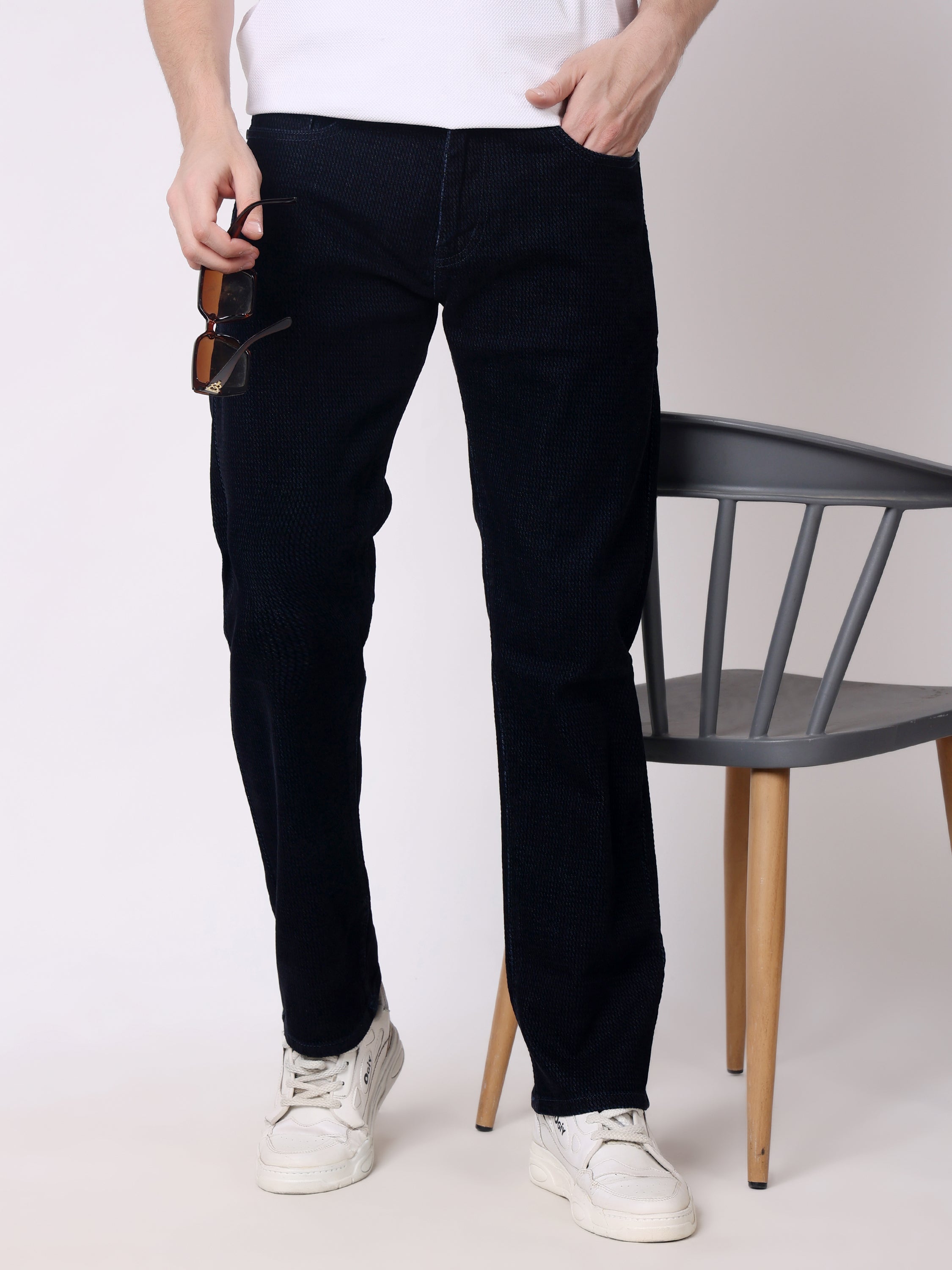 Stylox Men’s Premium Stretchable Comfort Fit Textured Denim Jeans - Stylox