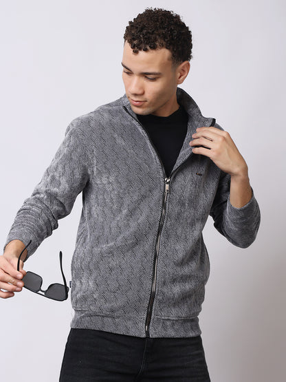 Stylox Men’s Textured Winter Jacket – High-Neck Full-Zip Warm Fleece Jacket for Casual &amp; Daily Wear