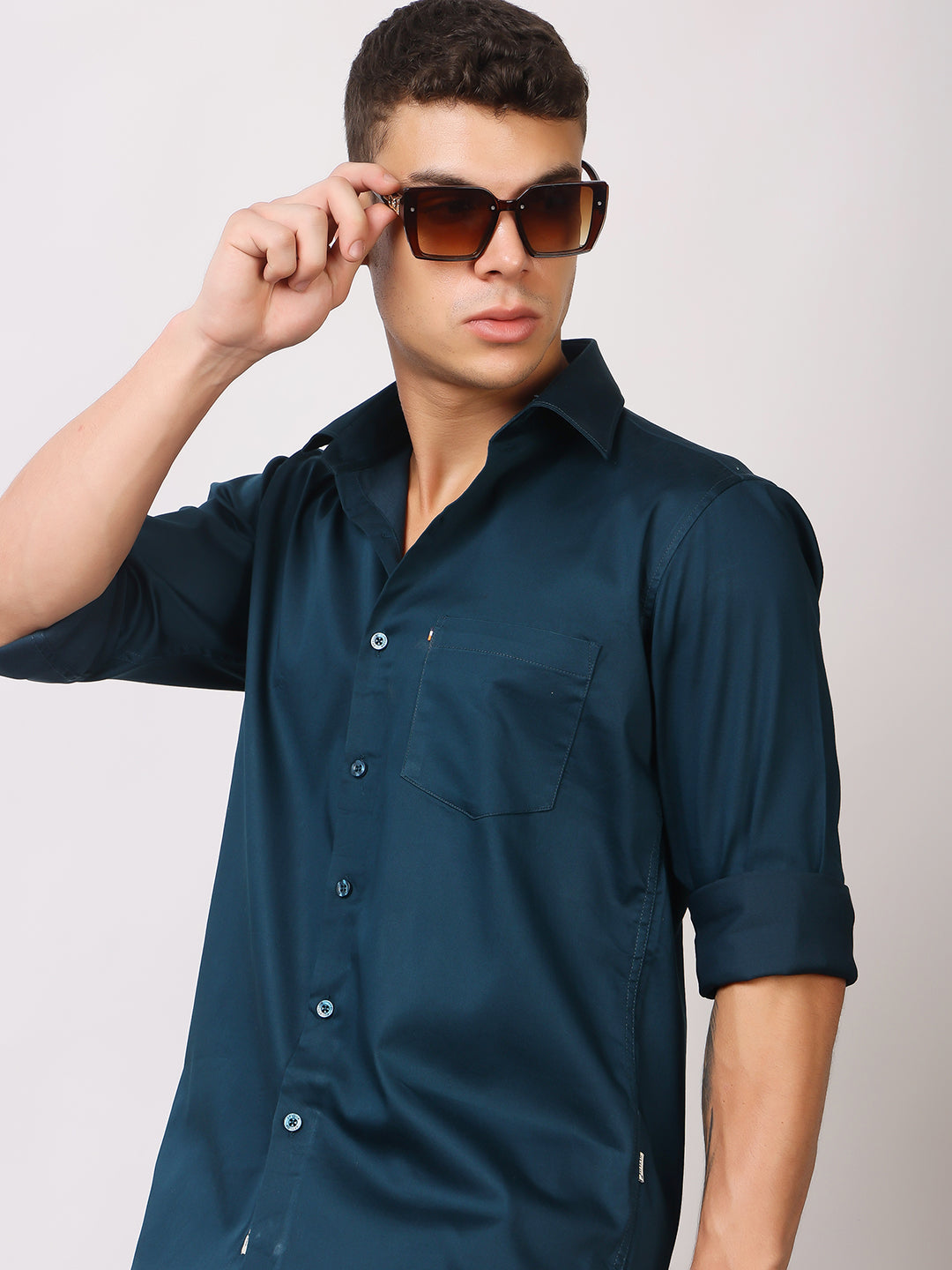 Stylox Men's Full Sleeve Solid Partywear Casual Shirt – Premium Shine Finish Cotton Blend Regular Fit Shirt for Stylish Evening & Occasion Wear - Stylox
