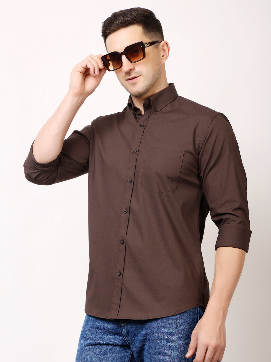 Stylox Men's Regular Fit Solid Casual Shirt with Full Sleeves – Premium Cotton Blend Button-Down Shirt for Smart Everyday Style - Stylox