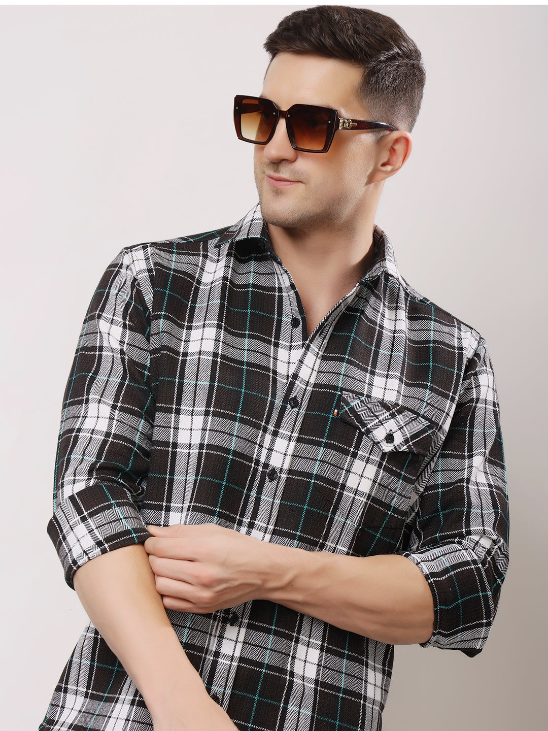 Stylox Men’s Regular Fit Full Sleeve Check Shirt with Single Pocket | Casual Cotton Checkered Shirt - Stylox