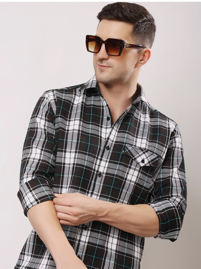 Stylox Men’s Regular Fit Full Sleeve Check Shirt with Single Pocket | Casual Cotton Checkered Shirt