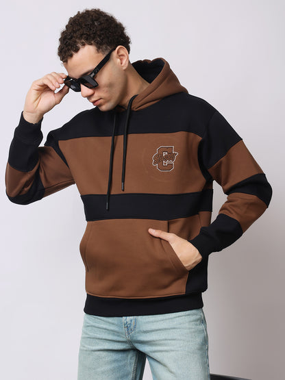 Stylox Men’s Premium Colorblock Hoodie – Brown &amp; Black Stylish Winter Wear | Warm Fleece Hoodie with Kangaroo Pocket