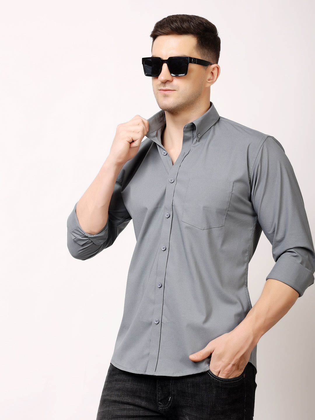 Stylox Men's Regular Fit Solid Casual Shirt with Full Sleeves – Premium Cotton Blend Button-Down Shirt for Smart Everyday Style - Stylox