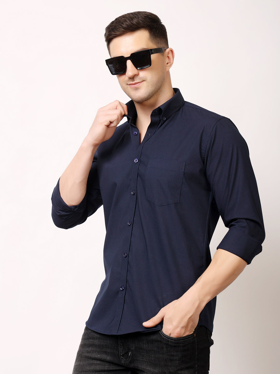 Stylox Men's Regular Fit Solid Casual Shirt with Full Sleeves – Premium Cotton Blend Button-Down Shirt for Smart Everyday Style - Stylox