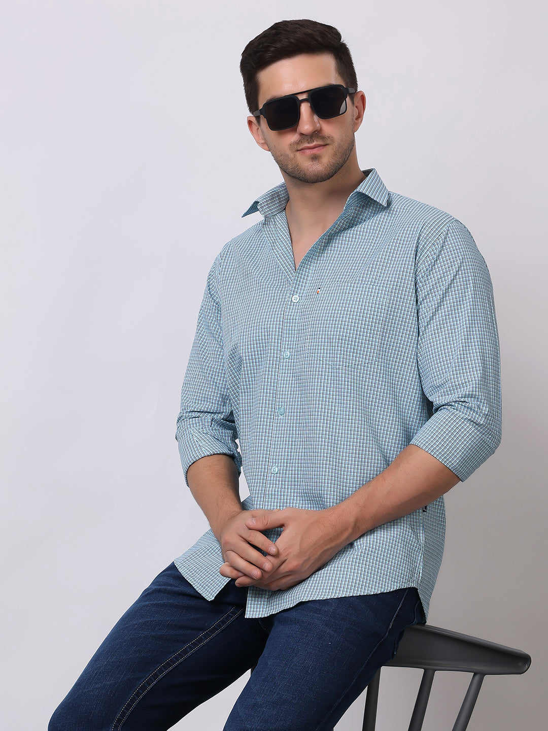 Stylox Men's Full Sleeve Check Casual Shirt – Premium Cotton Blend Regular Fit Checked Shirt for Trendy Everyday & Office Wear