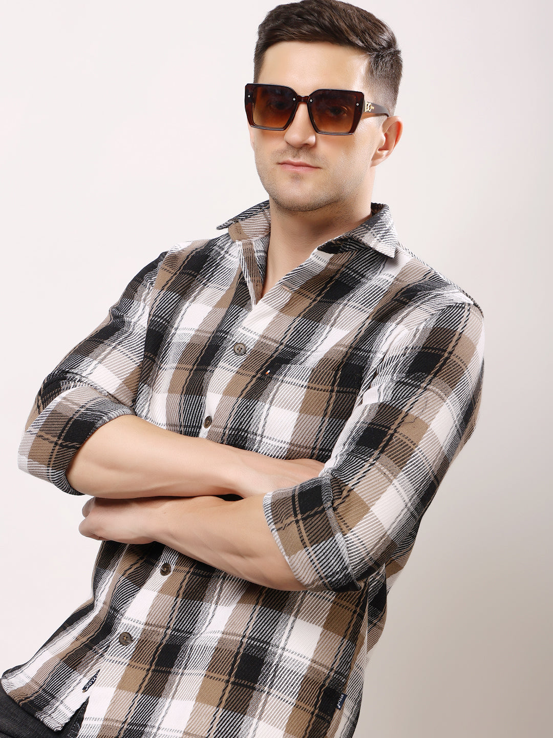Stylox Men’s Regular Fit Full Sleeve Check Shirt | Casual & Semi-Formal Cotton Checkered Shirt - Stylox