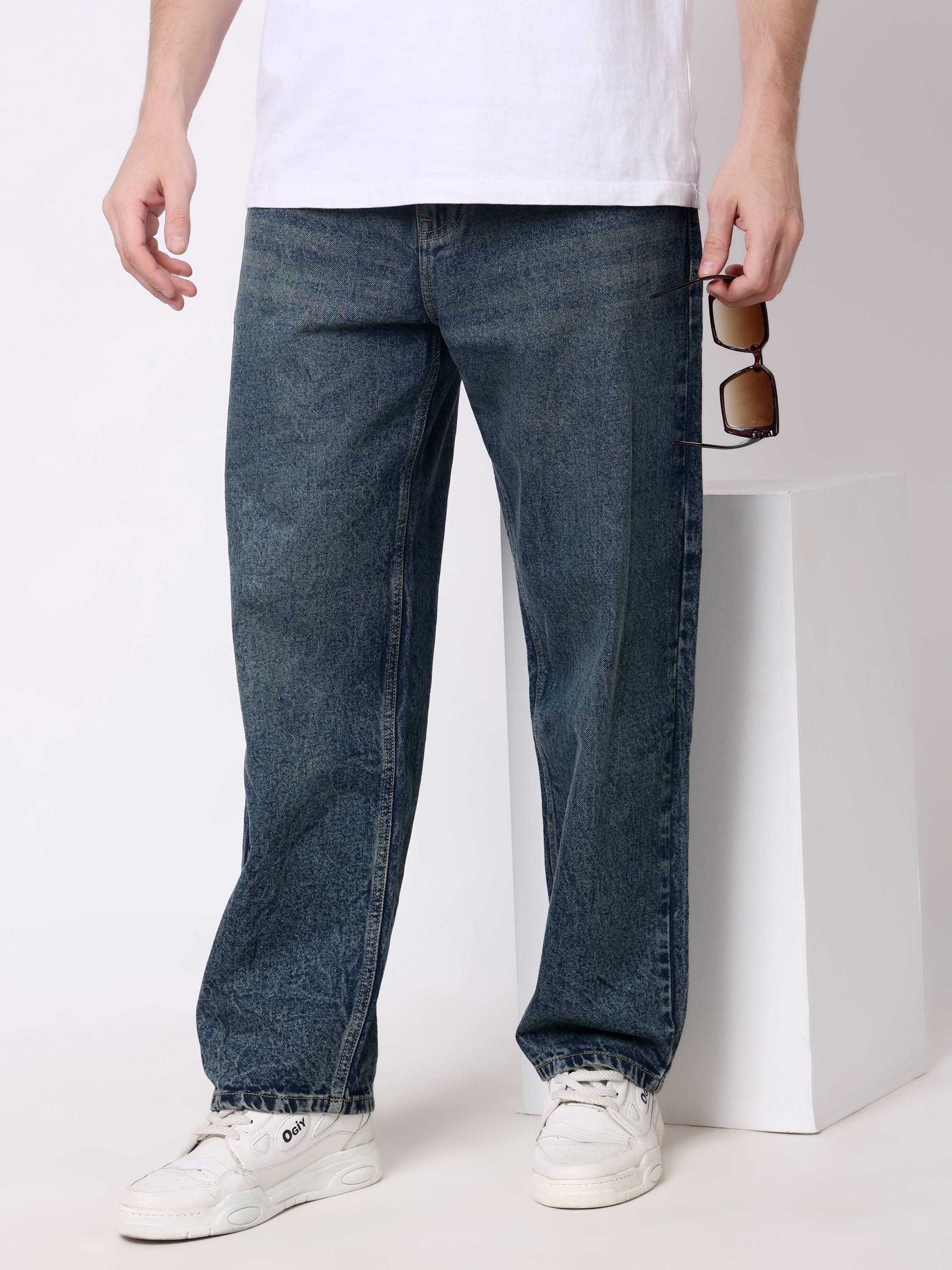 Stylox Men’s Loose Fit Non-Stretch Wide Leg Casual Denim Jeans - Stylox