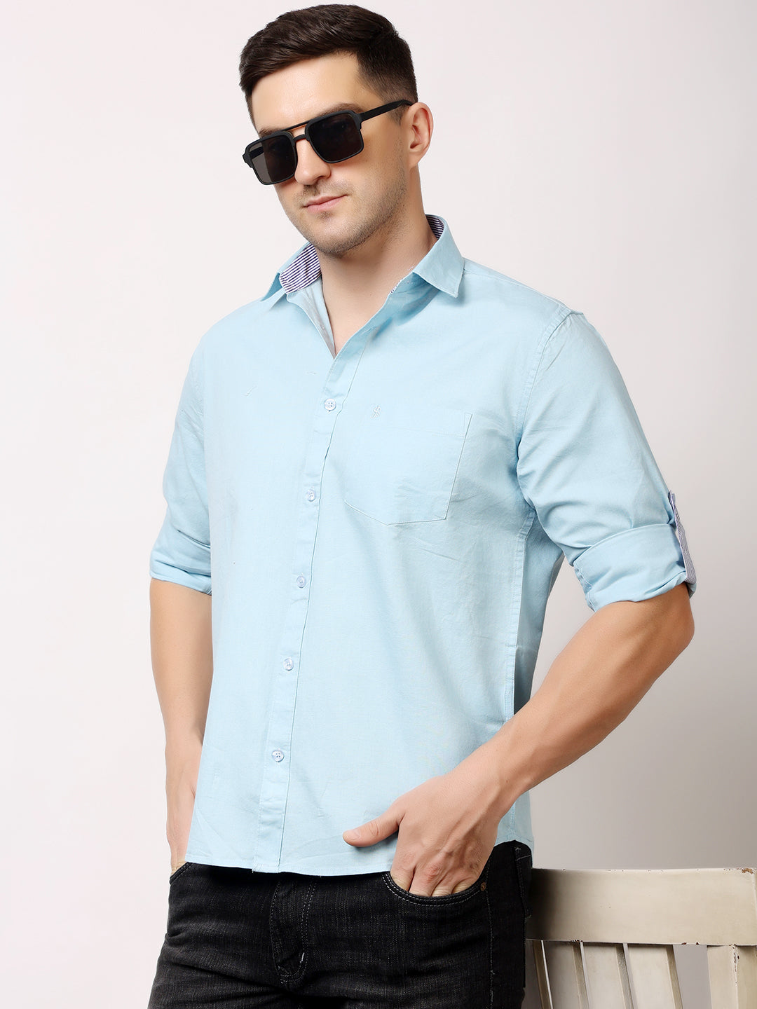 Stylox Men’s Regular Fit Oxford Full Sleeve Solid Shirt | Premium Cotton Blend Casual & Formal Wear - Stylox