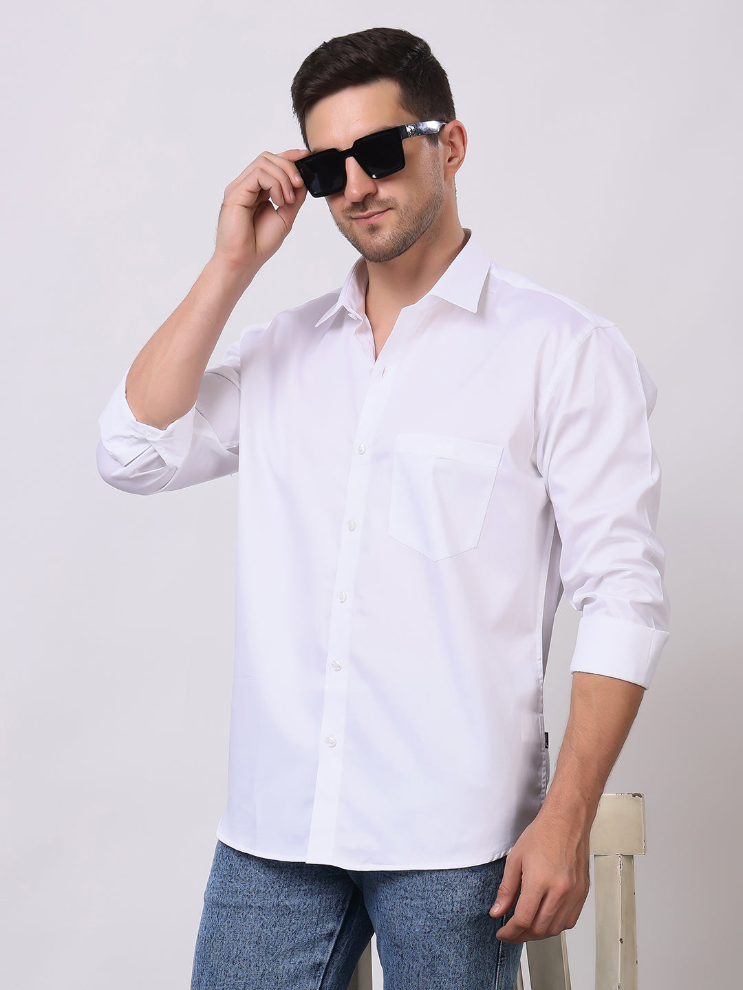 Stylox Men's Full Sleeve Solid White Casual Shirt – Premium Cotton Blend Regular Fit Shirt