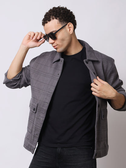 Stylox Men’s Checkered Winter Shacket – Warm Button-Down Fleece Jacket with Utility Pockets