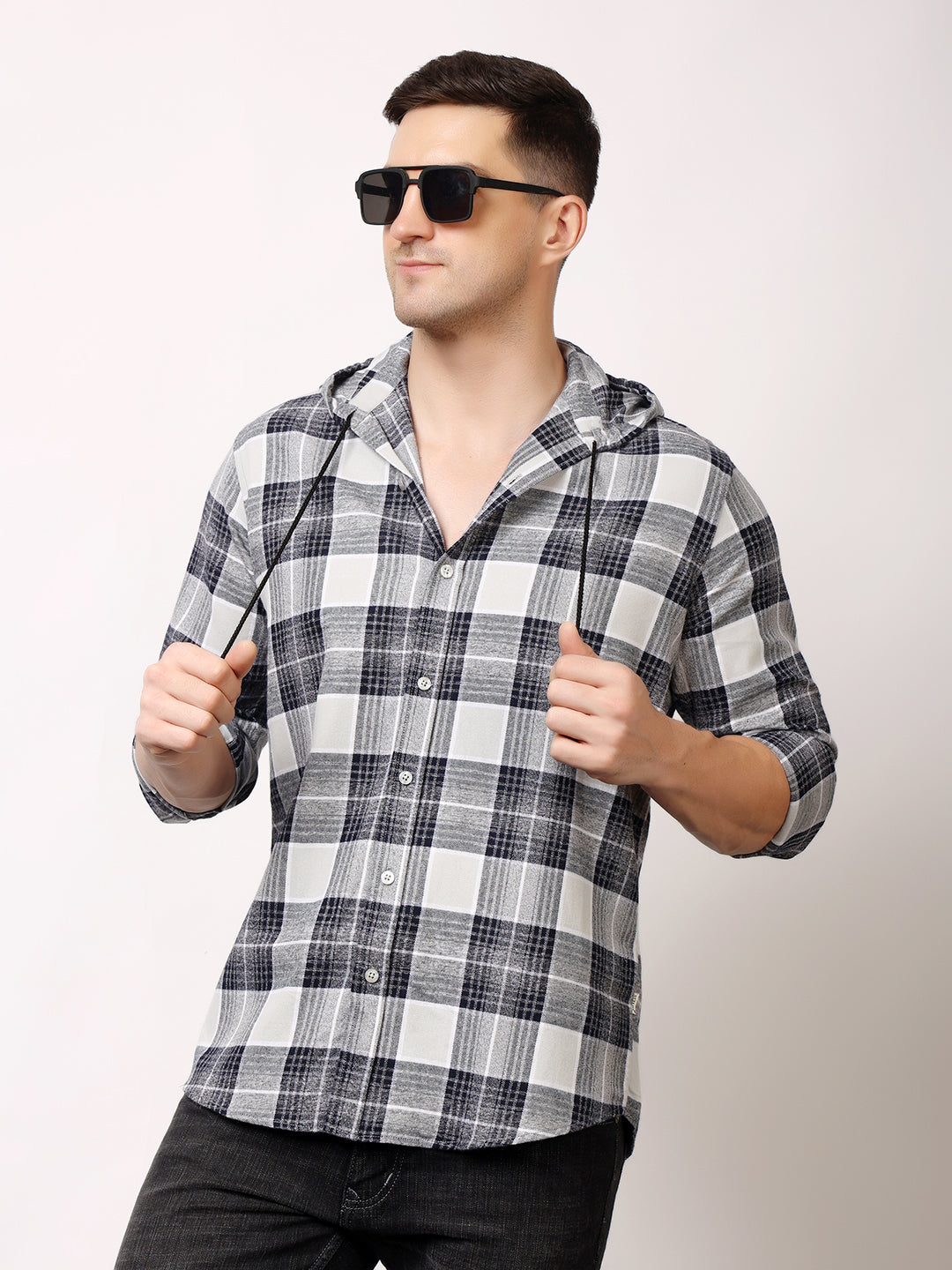 Stylox Men’s Regular Fit Hooded Check Shirt | Full Sleeve Cotton Blend Casual Checkered Shirt - Stylox