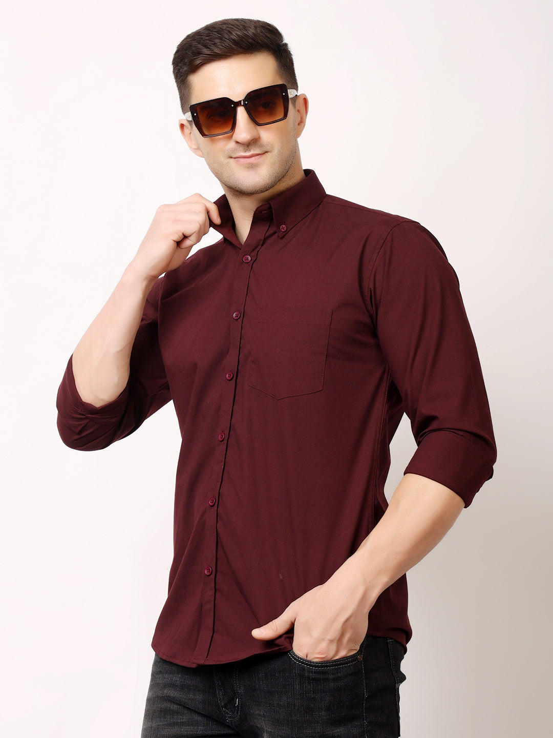 Stylox Men's Regular Fit Solid Casual Shirt with Full Sleeves – Premium Cotton Blend Button-Down Shirt for Smart Everyday Style - Stylox