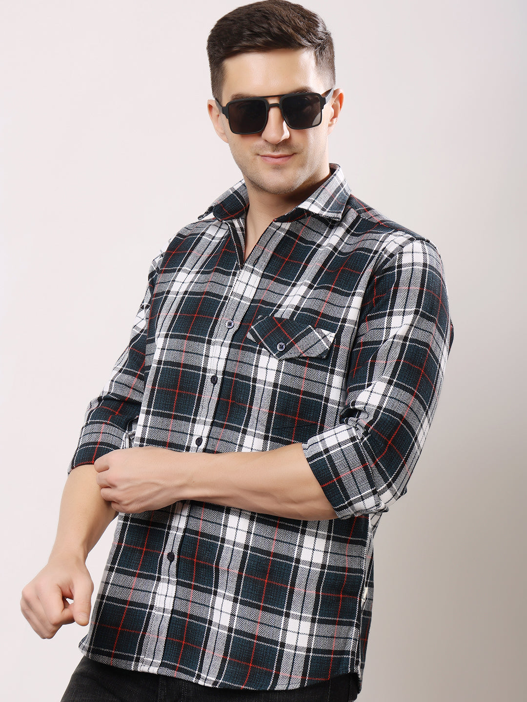 Stylox Men’s Regular Fit Full Sleeve Check Shirt with Single Pocket | Casual Cotton Checkered Shirt