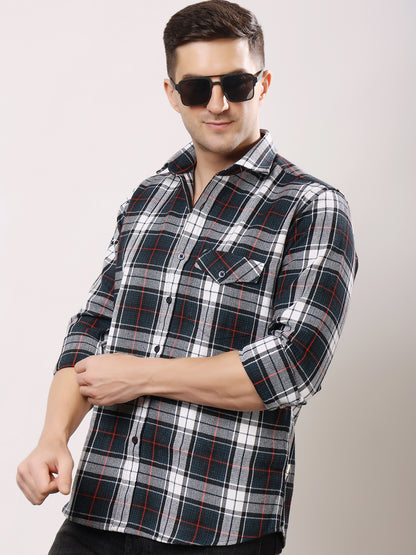 Stylox Men’s Regular Fit Full Sleeve Check Shirt with Single Pocket | Casual Cotton Checkered Shirt