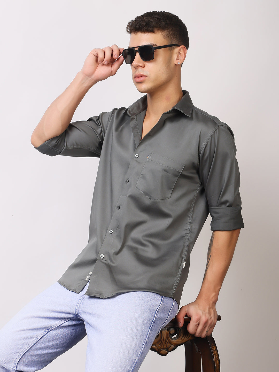 Stylox Men's Full Sleeve Solid Partywear Casual Shirt – Premium Shine Finish Cotton Blend Regular Fit Shirt for Stylish Evening & Occasion Wear - Stylox