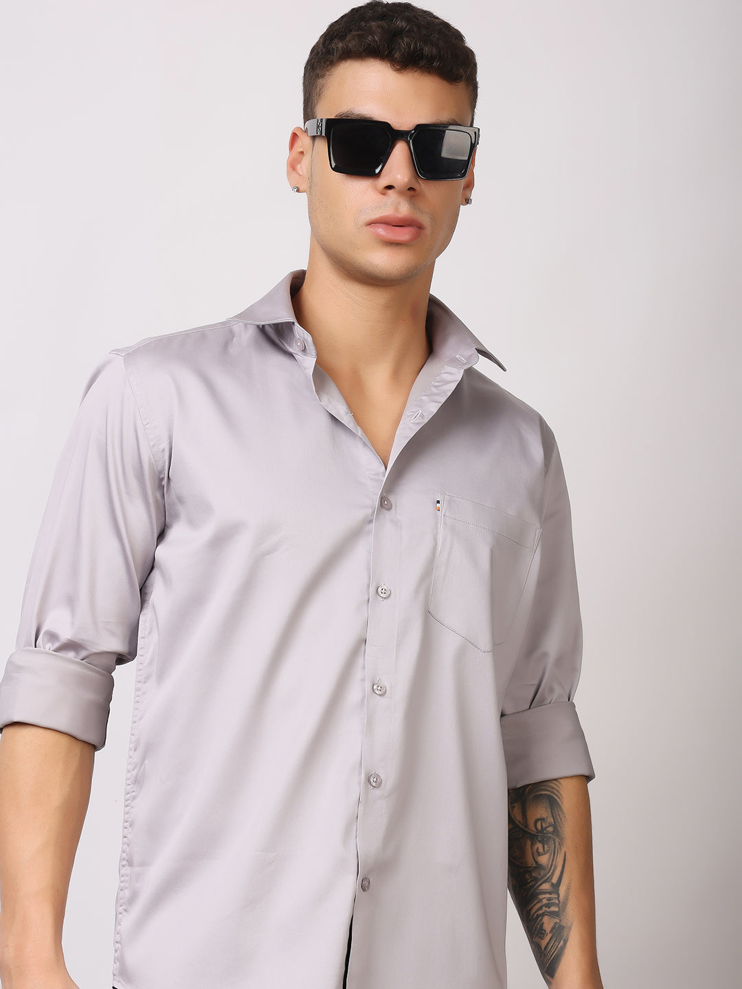 Stylox Men's Full Sleeve Solid Partywear Casual Shirt – Premium Shine Finish Cotton Blend Regular Fit Shirt for Stylish Evening & Occasion Wear - Stylox