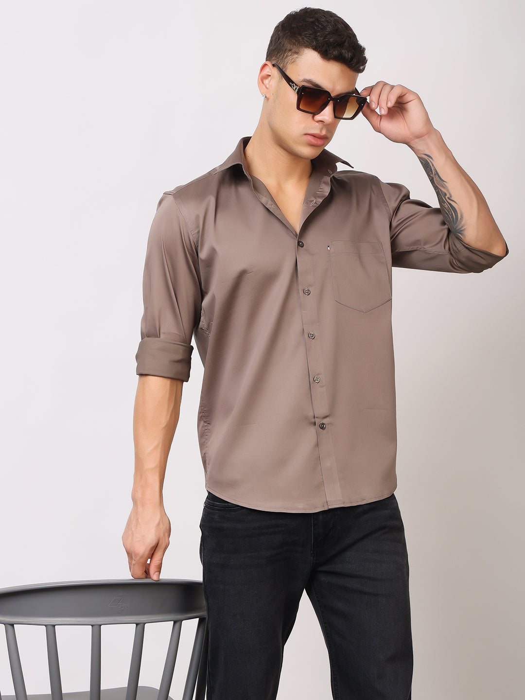 Stylox Men's Full Sleeve Solid Partywear Casual Shirt – Premium Shine Finish Cotton Blend Regular Fit Shirt for Stylish Evening & Occasion Wear - Stylox