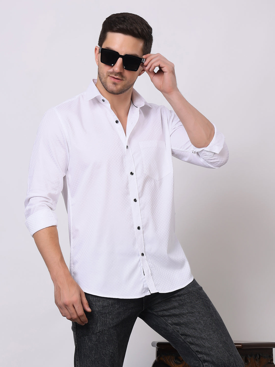 Stylox Men's Full Sleeve Solid White Casual Shirt – Premium Cotton Blend Regular Fit Shirt for Smart Everyday & Office Wear - Stylox