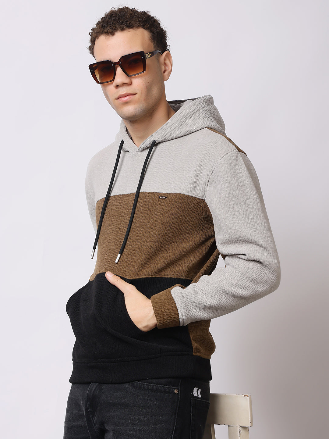 Stylox Men’s Colorblock Winter Hoodie – Warm Fleece Pullover with Kangaroo Pocket & Drawstring Hood