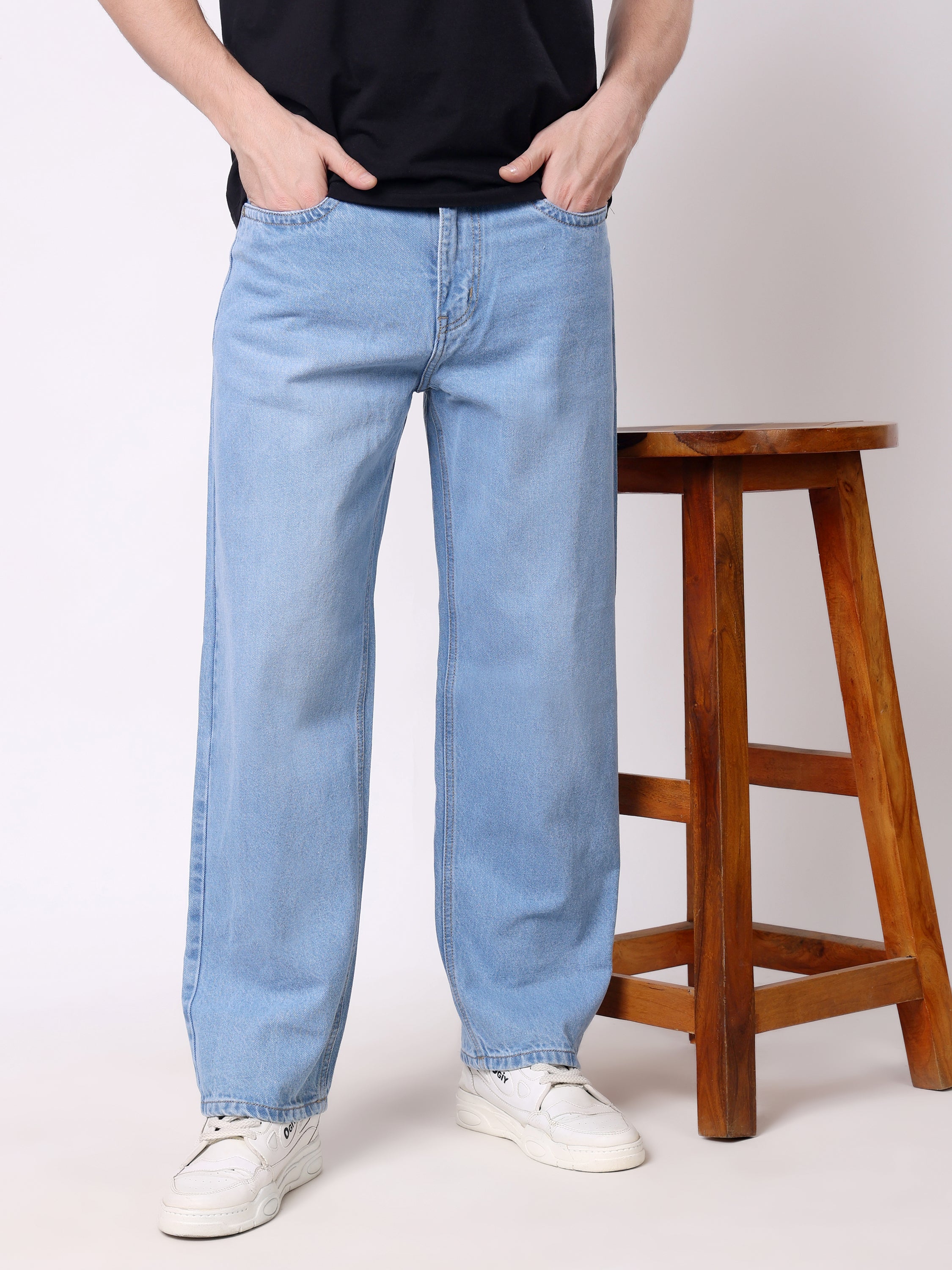 Stylox Men’s Loose Fit Non-Stretch Wide Leg Casual Denim Jeans - Stylox