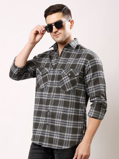 Stylox Men’s Regular Fit Full Sleeve Check Shirt with Double Flap Pockets | Cotton Casual Checkered Shirt