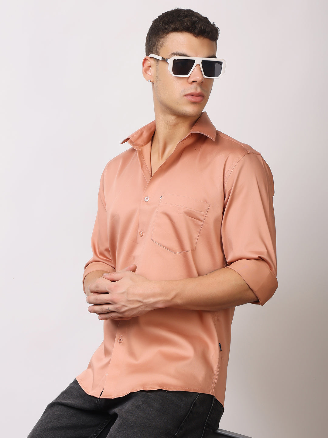Stylox Men's Full Sleeve Solid Partywear Casual Shirt – Premium Shine Finish Cotton Blend Regular Fit Shirt for Stylish Evening & Occasion Wear - Stylox