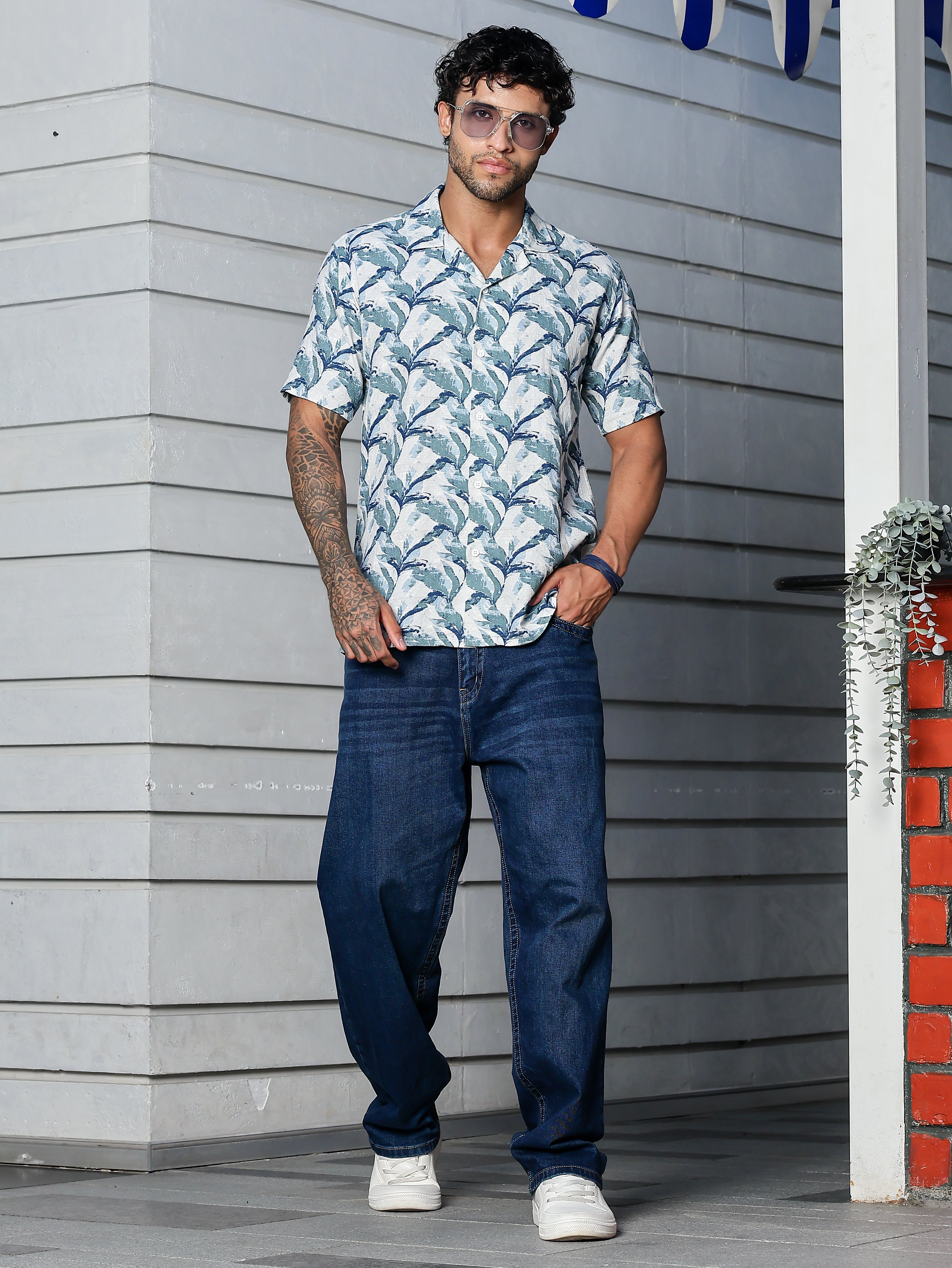 Stylox Half Sleeve Leaf Print Casual Shirt For Men - Stylox
