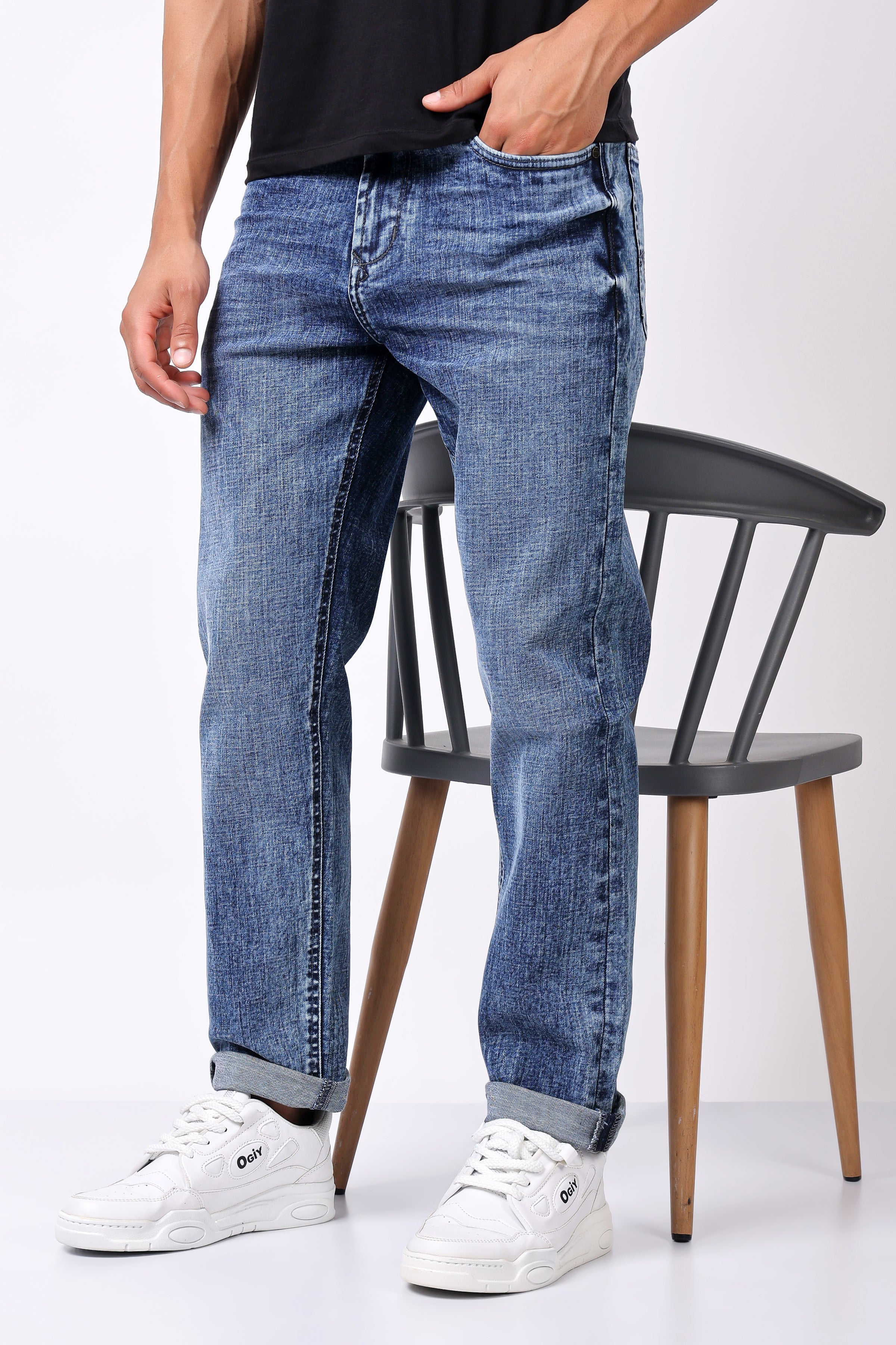 Stylox Men’s Relaxed Fit Denim Jeans - Dark Blue, Light Blue