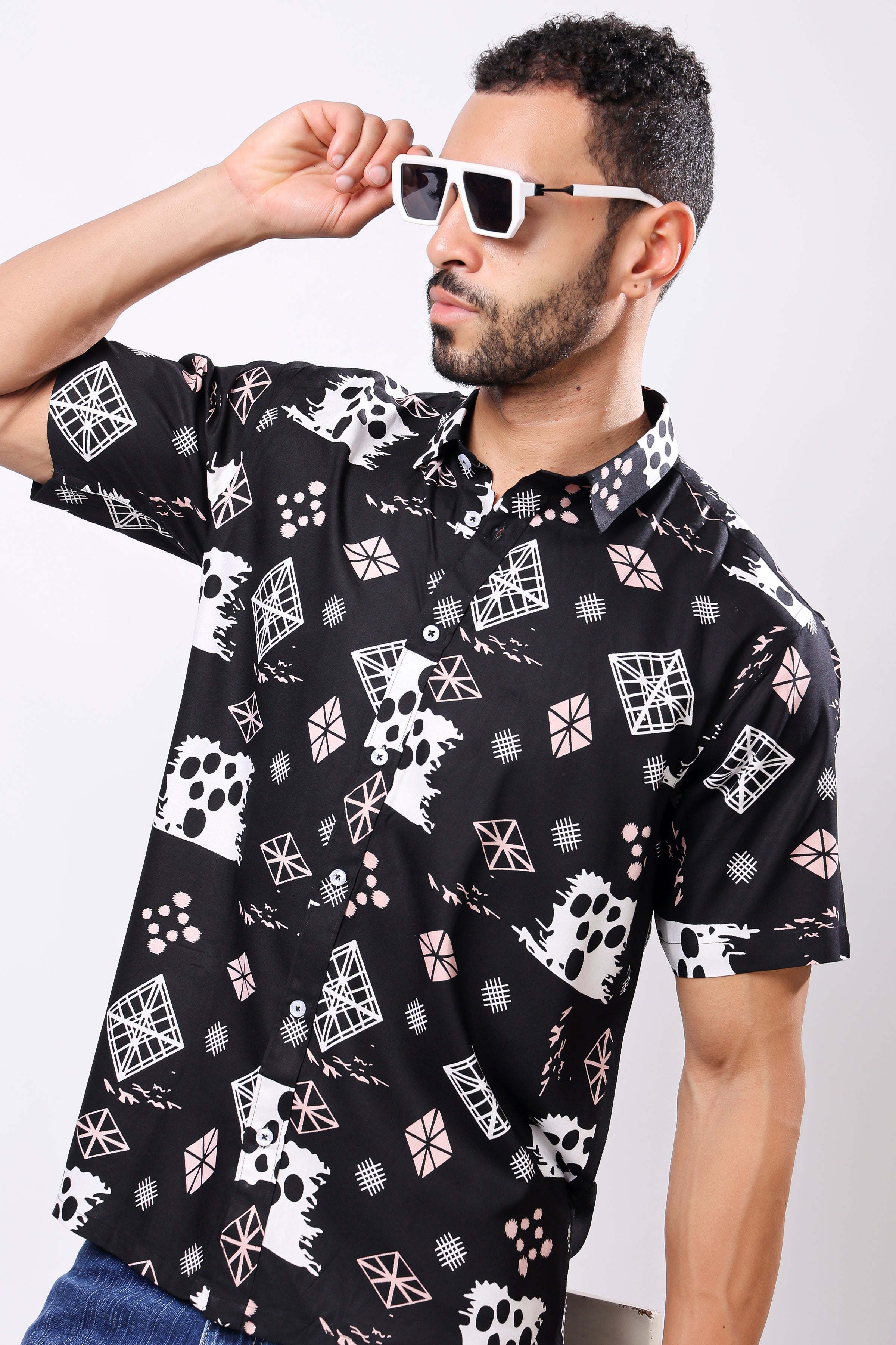 Stylox Men's Half Sleeve Abstract Print Casual Shirt – Stylish Printed Cotton Blend Shirt for Trendy Everyday Look - Stylox