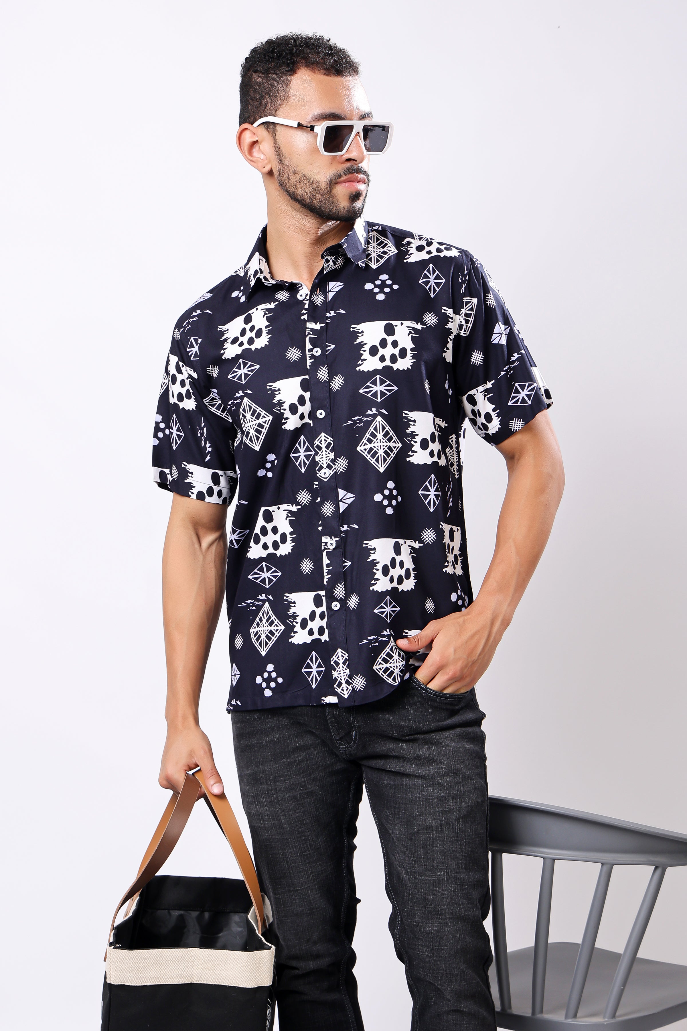 Stylox Men's Half Sleeve Abstract Print Casual Shirt – Stylish Printed Cotton Blend Shirt for Trendy Everyday Look - Stylox