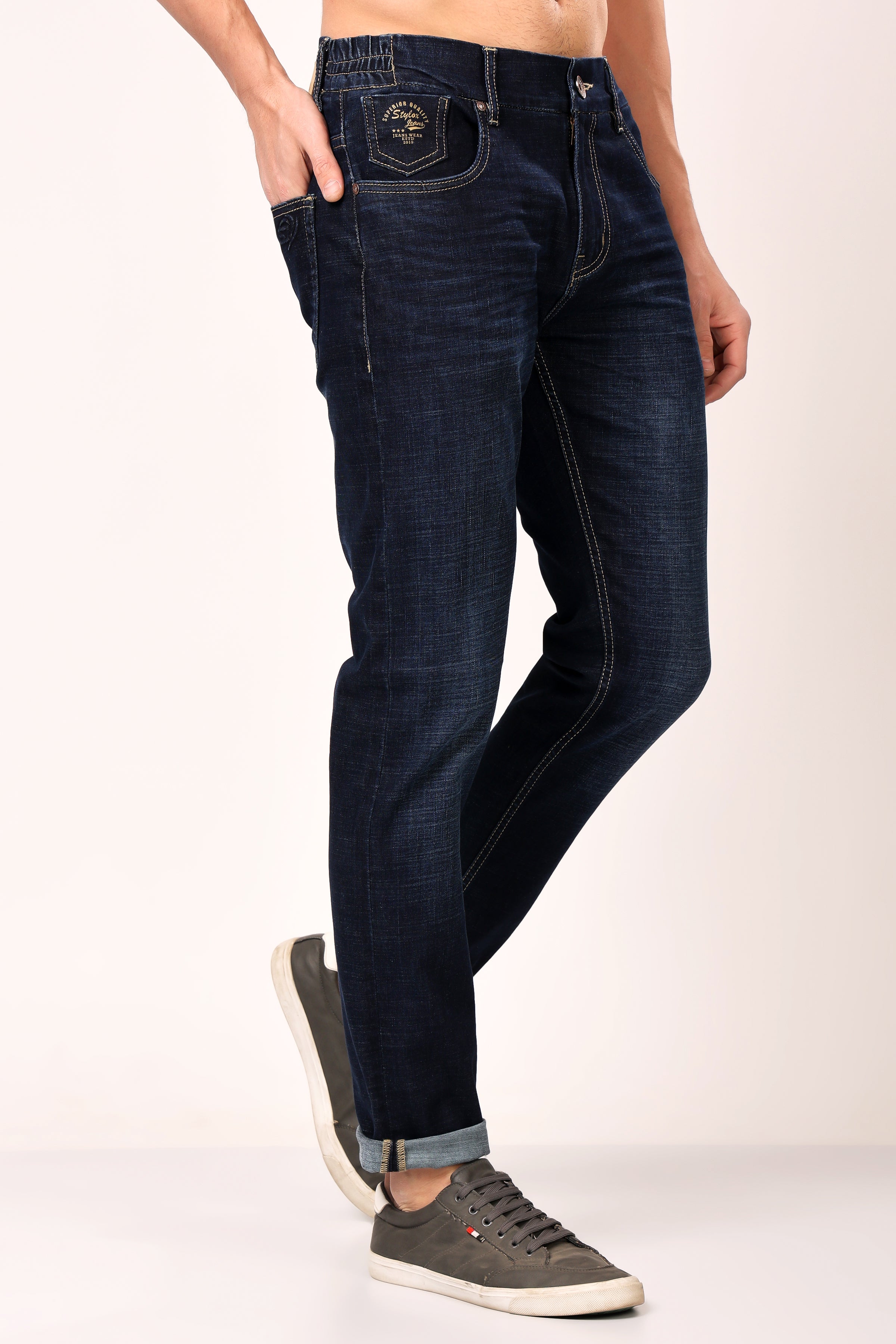 Stylox Slim Fit Denim Jeans - Mid Dark Blue, - Stylox